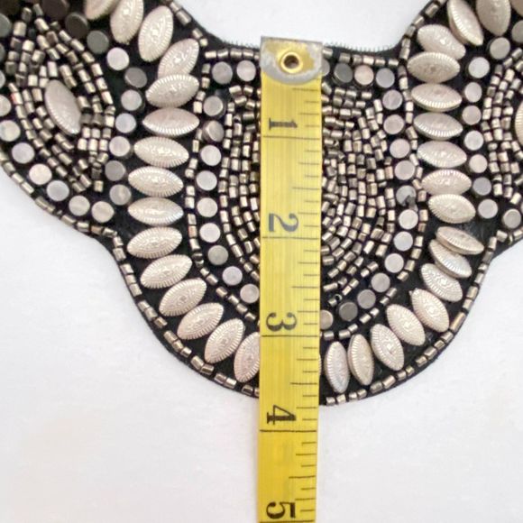 Egyptian Revival Style Beaded Collar Marquise Discs Cylinders Silver Tone Black - Picture 12 of 14